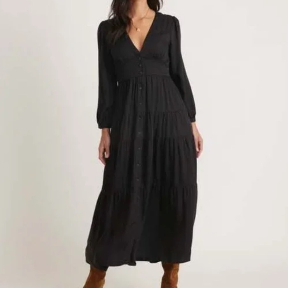 Marine Layer Maeve Black Long Sleeve Maxi Dress SIZE SMALL